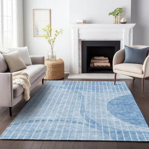 HomeRoots 9' X 12' Durable Blue & Ivory Striped Area Rug – Washable, UV Protected, Stain Resistant Design 657664