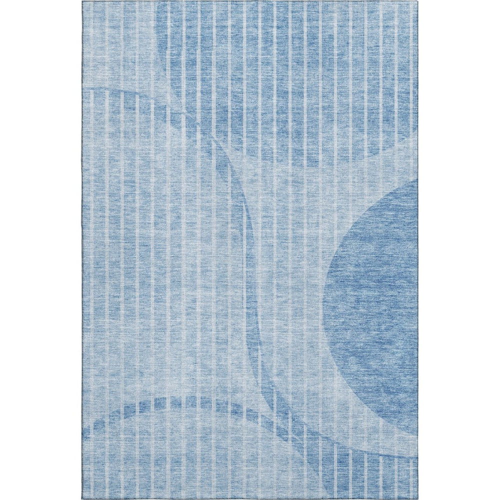 HomeRoots 9' X 12' Durable Blue & Ivory Striped Area Rug – Washable, UV Protected, Stain Resistant Design 657664