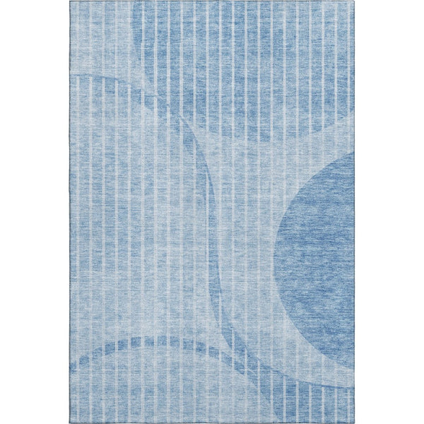 HomeRoots 9' X 12' Durable Blue & Ivory Striped Area Rug – Washable, UV Protected, Stain Resistant Design 657664