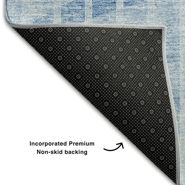 HomeRoots 9' X 12' Durable Blue & Ivory Striped Area Rug – Washable, UV Protected, Stain Resistant Design 657664