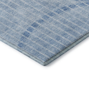 HomeRoots 9' X 12' Durable Blue & Ivory Striped Area Rug – Washable, UV Protected, Stain Resistant Design 657664