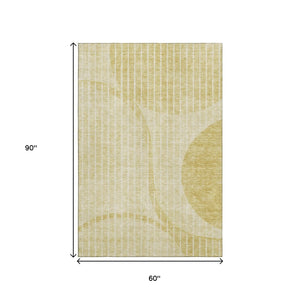 HomeRoots 5' X 8' Washable Gold and Ivory Striped Area Rug with UV Protection for High-Traffic Spaces & Style 657667