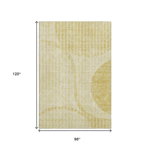 HomeRoots 8' X 10' Gold And Ivory Striped Area Rug - Stylish, Washable, UV-Protected, Perfect for Any Space! 657669