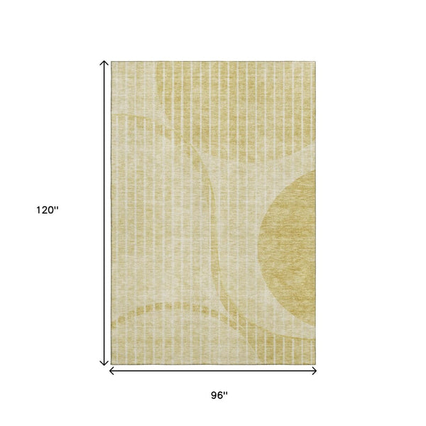 HomeRoots 8' X 10' Gold And Ivory Striped Area Rug - Stylish, Washable, UV-Protected, Perfect for Any Space! 657669