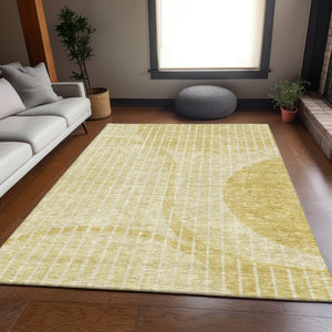 HomeRoots 8' X 10' Gold And Ivory Striped Area Rug - Stylish, Washable, UV-Protected, Perfect for Any Space! 657669