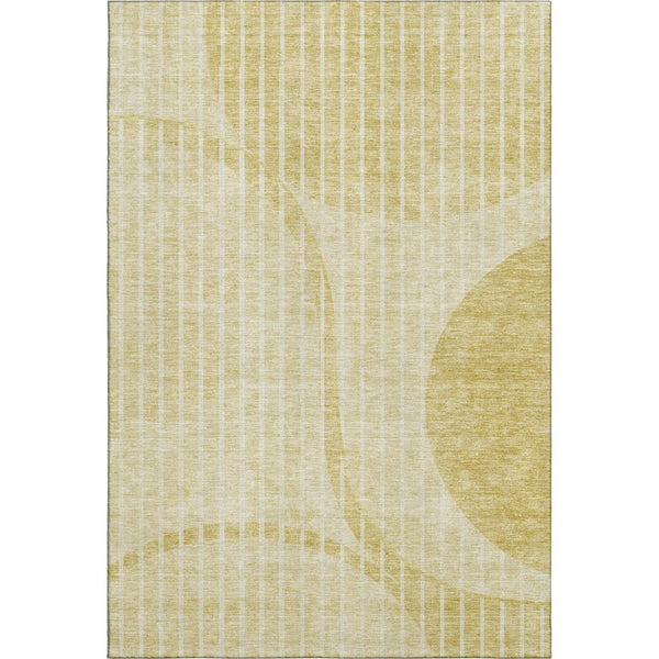 HomeRoots 8' X 10' Gold And Ivory Striped Area Rug - Stylish, Washable, UV-Protected, Perfect for Any Space! 657669