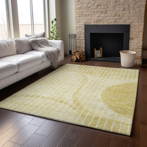 HomeRoots 8' X 10' Gold And Ivory Striped Area Rug - Stylish, Washable, UV-Protected, Perfect for Any Space! 657669