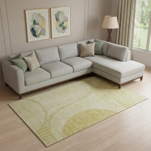 HomeRoots 8' X 10' Gold And Ivory Striped Area Rug - Stylish, Washable, UV-Protected, Perfect for Any Space! 657669