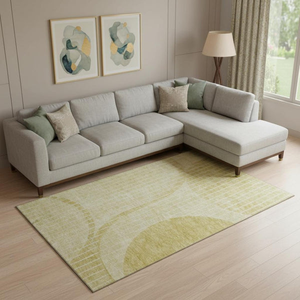 HomeRoots 8' X 10' Gold And Ivory Striped Area Rug - Stylish, Washable, UV-Protected, Perfect for Any Space! 657669