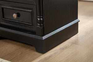 English Elm Farmhouse Rustic Nightstand with Built-in Charging Station Barn Wood Grain Storage Black W2393P324459