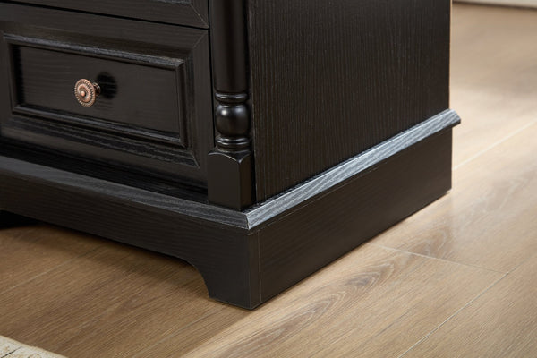 English Elm Farmhouse Rustic Nightstand with Built-in Charging Station Barn Wood Grain Storage Black W2393P324459