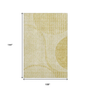 HomeRoots 9' X 12' Gold and Ivory Striped Area Rug - Washable, Stain-Resistant, UV-Protected for Family Homes 657670