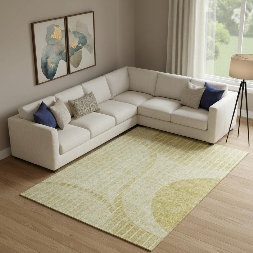 HomeRoots 9' X 12' Gold and Ivory Striped Area Rug - Washable, Stain-Resistant, UV-Protected for Family Homes 657670