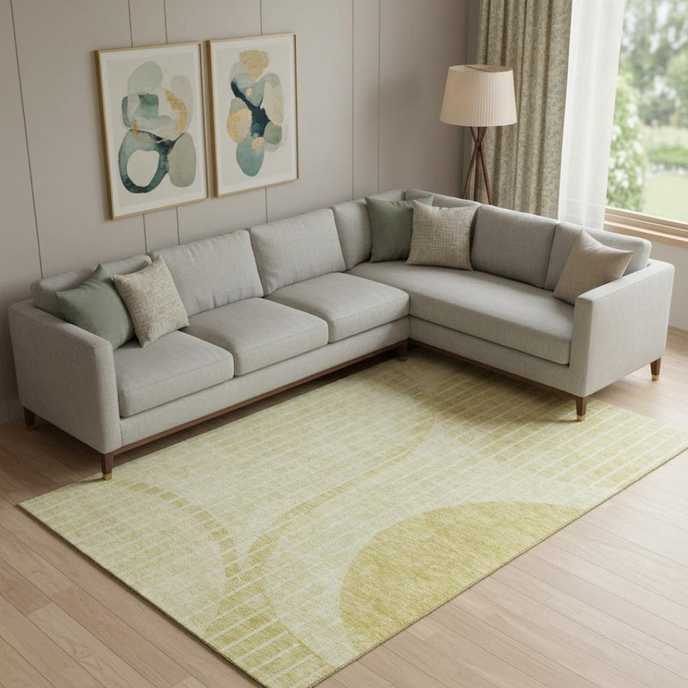 HomeRoots 10' X 14' Gold & Ivory Striped Washable Area Rug – Durable, UV Protected, Perfect for High-Traffic Spaces 657671