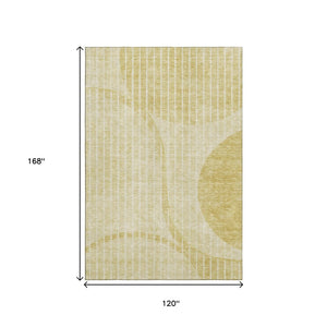 HomeRoots 10' X 14' Gold & Ivory Striped Washable Area Rug – Durable, UV Protected, Perfect for High-Traffic Spaces 657671