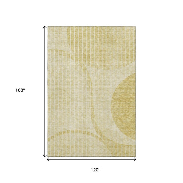 HomeRoots 10' X 14' Gold & Ivory Striped Washable Area Rug – Durable, UV Protected, Perfect for High-Traffic Spaces 657671