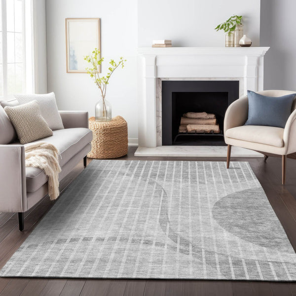 HomeRoots 5' X 8' Gray And Ivory Striped Washable Area Rug – UV Protected, Stylish, Durable, Easy-Care Design! 657673