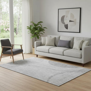 HomeRoots 5' X 8' Gray And Ivory Striped Washable Area Rug – UV Protected, Stylish, Durable, Easy-Care Design! 657673