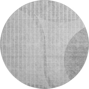 HomeRoots 8' Gray And Ivory Striped Washable Round Rug With UV Protection - Durable, Stylish, Stain Resistant Design! 657674