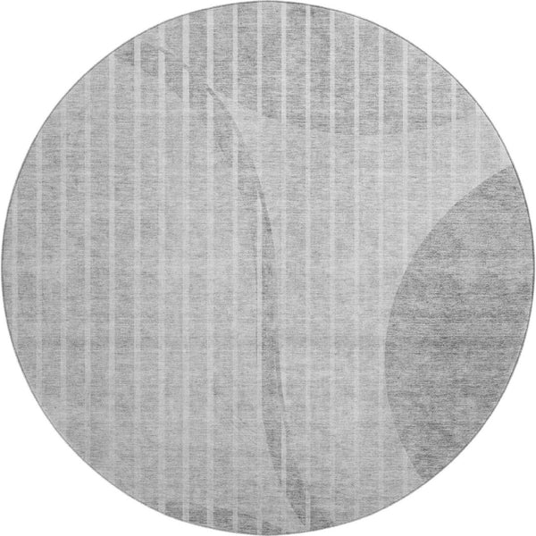 HomeRoots 8' Gray And Ivory Striped Washable Round Rug With UV Protection - Durable, Stylish, Stain Resistant Design! 657674