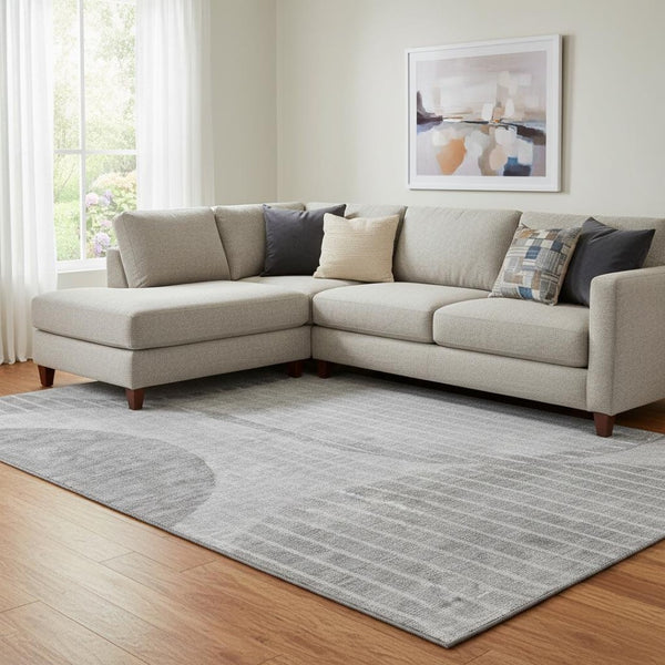 HomeRoots 8' X 10' Gray and Ivory Striped Washable Area Rug – Durable, UV-Protected, Stain-Resistant Elegance 657675