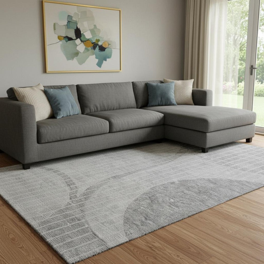HomeRoots 9' X 12' Gray And Ivory Striped Washable Area Rug - Durable, Stain-Resistant, UV-Protected Design! 657676