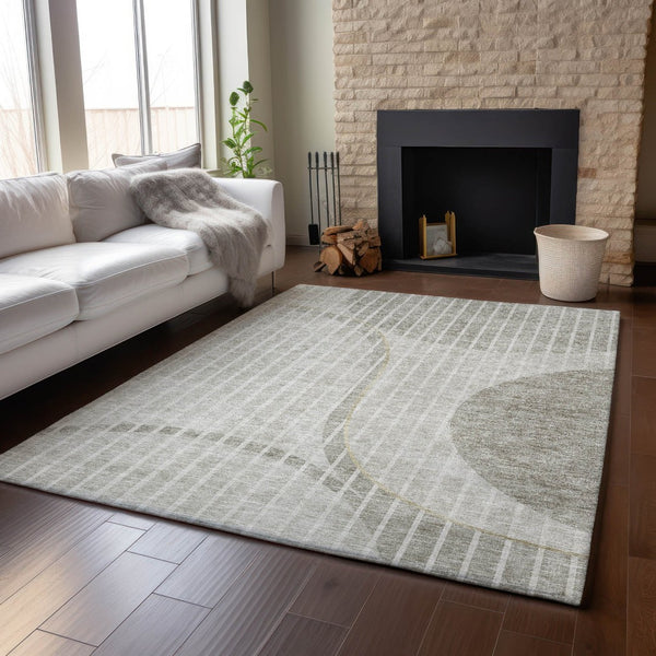HomeRoots 5' X 8' Taupe And Ivory Striped Area Rug - Stylish, Durable, Stain Resistant with UV Protection! 657679