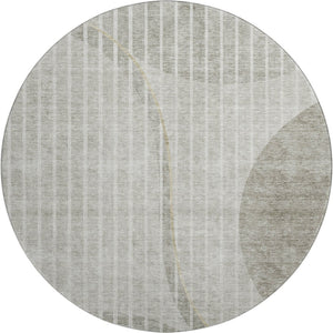 HomeRoots 8' Taupe and Ivory Striped Round Rug - Washable, UV Protected, Durable for Homes with Kids & Pets 657680