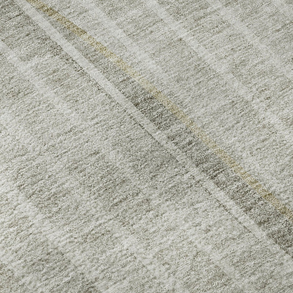 HomeRoots 8' Taupe and Ivory Striped Round Rug - Washable, UV Protected, Durable for Homes with Kids & Pets 657680