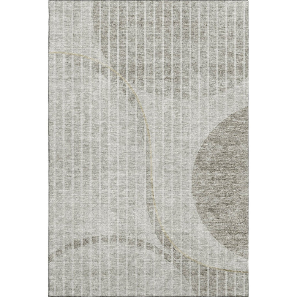 HomeRoots 8' X 10' Stylish Taupe & Ivory Striped Washable Area Rug with Stain Resistance & UV Protection 657681