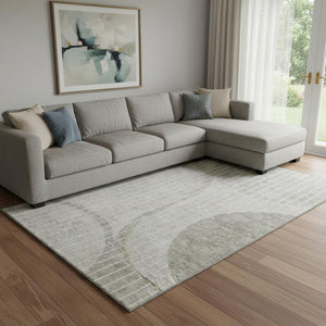 HomeRoots 8' X 10' Stylish Taupe & Ivory Striped Washable Area Rug with Stain Resistance & UV Protection 657681