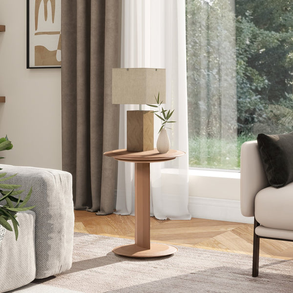 English Elm Jennifer Taylor Home - Mode Saddle Brown 18" Leatherette C-Shape Sofa Side Table — Upholstered, Modern, Easy-Clean Surface B2719P246001