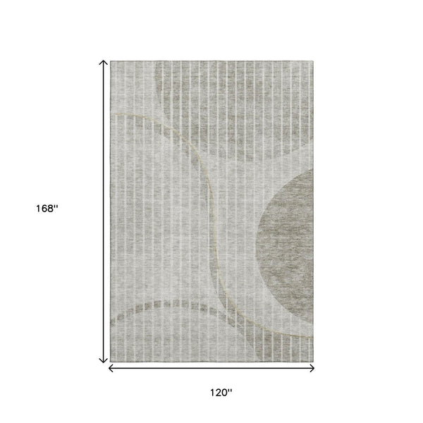HomeRoots 10' Taupe and Ivory Striped Area Rug - Washable, UV Protected, Perfect for High-Traffic Spaces! 657683