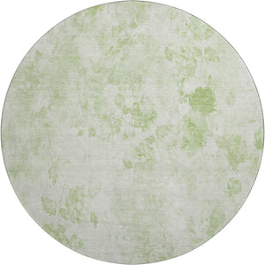 HomeRoots 8' Timeless Artichoke Green & Ivory Floral Washable Round Rug with Stain Resistance & UV Guard 657686