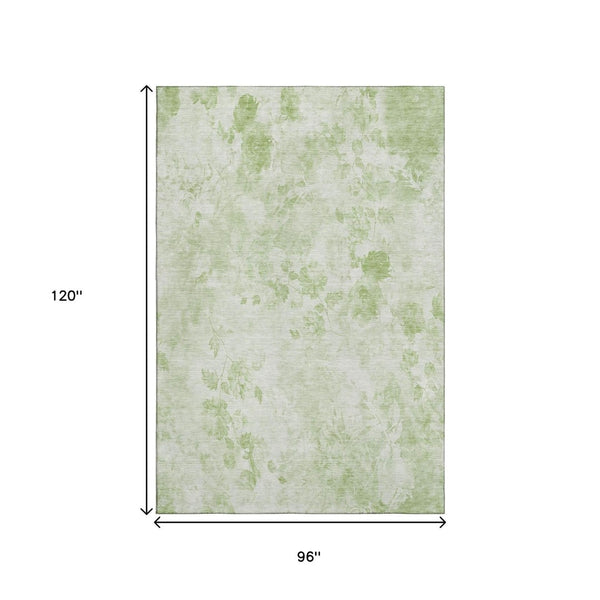 HomeRoots 8' X 10' Elegant Artichoke Green Floral Area Rug - Washable, UV-Protected, Durable for Homes 657687