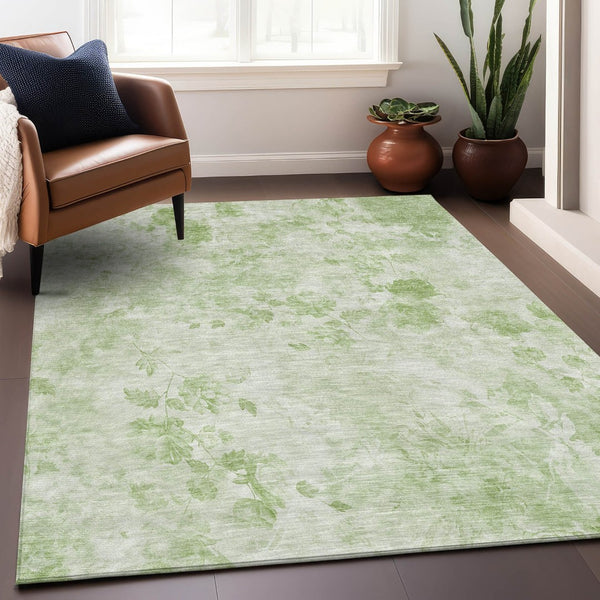 HomeRoots 8' X 10' Elegant Artichoke Green Floral Area Rug - Washable, UV-Protected, Durable for Homes 657687