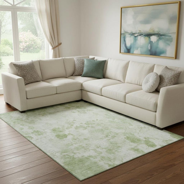 HomeRoots 8' X 10' Elegant Artichoke Green Floral Area Rug - Washable, UV-Protected, Durable for Homes 657687