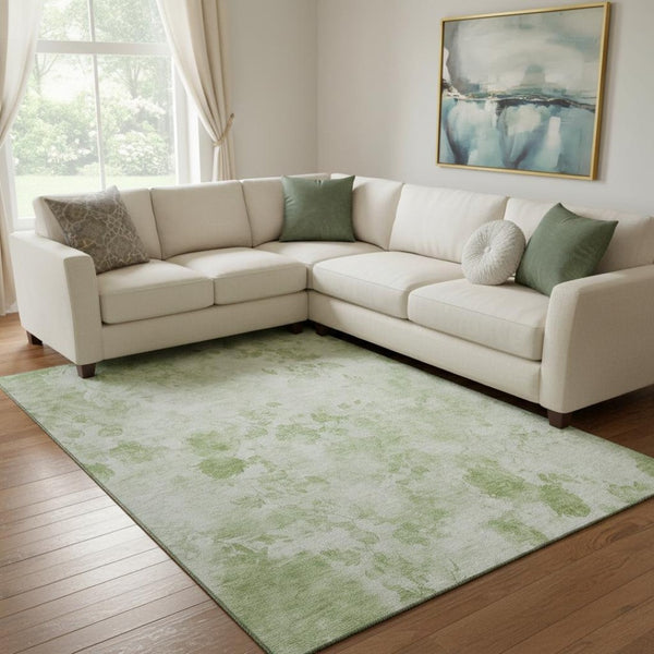 HomeRoots 9' X 12' Artichoke Green Floral Area Rug – Washable, Stain Resistant, UV Protected for Busy Homes 657688