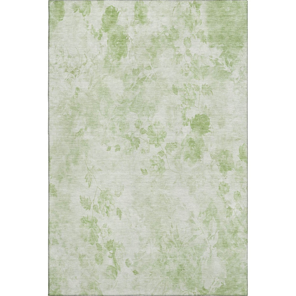 HomeRoots 9' X 12' Artichoke Green Floral Area Rug – Washable, Stain Resistant, UV Protected for Busy Homes 657688