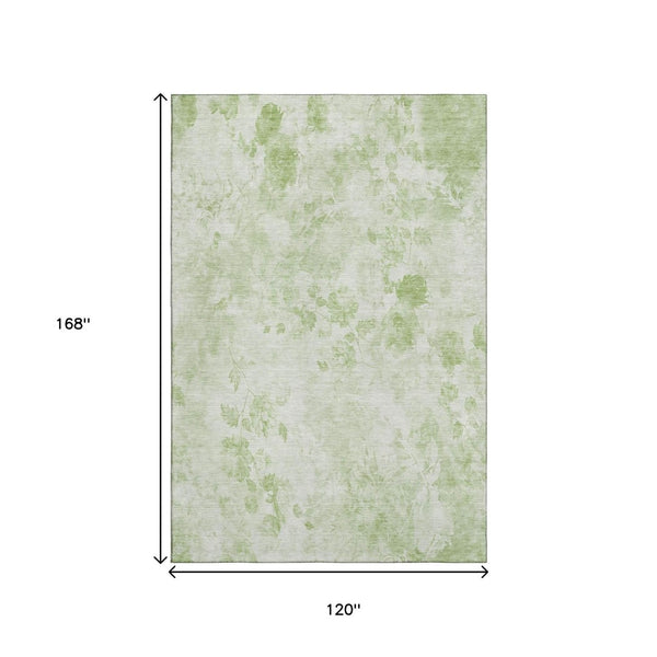 HomeRoots 10' Artichoke Green Floral Washable Area Rug - Durable, UV-Protected, Stylish for High-Traffic Spaces 657689