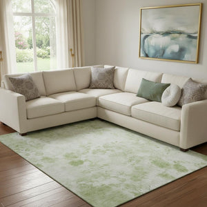 HomeRoots 10' Artichoke Green Floral Washable Area Rug - Durable, UV-Protected, Stylish for High-Traffic Spaces 657689