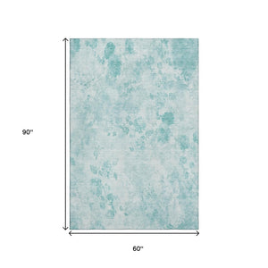 HomeRoots 5' X 8' Aqua and Ivory Floral Area Rug - Washable, UV-Protected, Stain-Resistant, Durable Design 657691