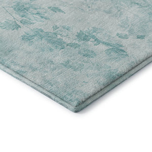 HomeRoots 8' Aqua and Ivory Floral Round Rug - Washable, UV Protected, Durable Design for Elegant Living Spaces 657692
