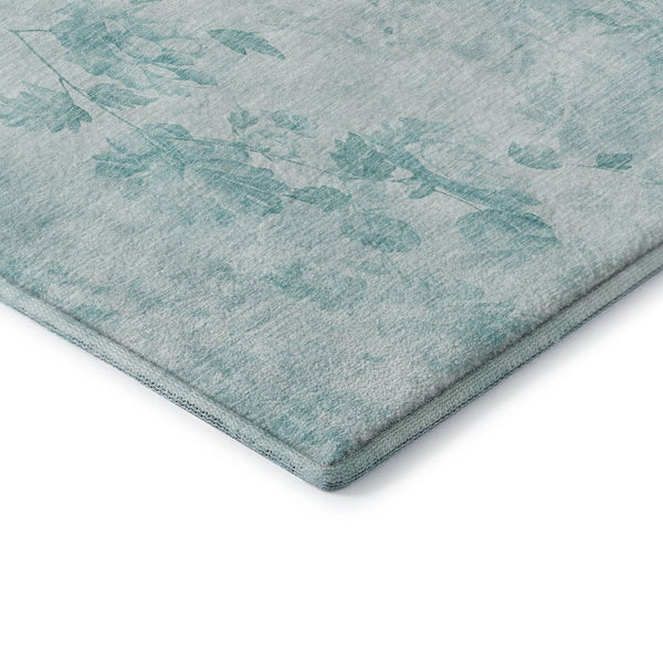 HomeRoots 8' Aqua and Ivory Floral Round Rug - Washable, UV Protected, Durable Design for Elegant Living Spaces 657692