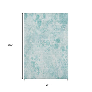 HomeRoots 8' X 10' Aqua and Ivory Floral Area Rug - Washable, UV-Protected, Durable for Busy Homes & Kids 657693