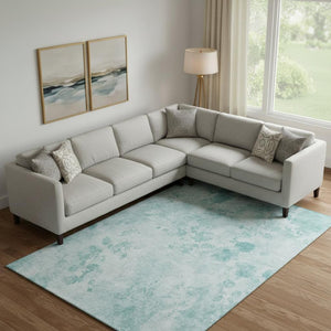 HomeRoots 8' X 10' Aqua and Ivory Floral Area Rug - Washable, UV-Protected, Durable for Busy Homes & Kids 657693