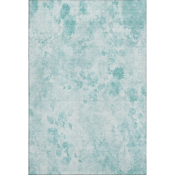 HomeRoots 8' X 10' Aqua and Ivory Floral Area Rug - Washable, UV-Protected, Durable for Busy Homes & Kids 657693