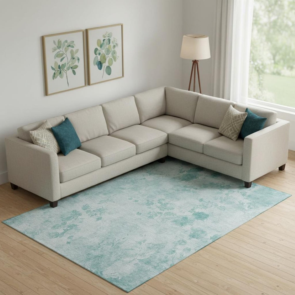 HomeRoots 9' X 12' Aqua Floral Area Rug - Washable, UV-Protected, Stain-Resistant - Perfect for Family Homes! 657694