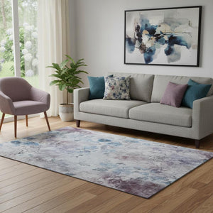 HomeRoots 5' X 8' Floral Washable Area Rug in Blue, Blush & Ivory - Stain Resistant, UV Protected & Durable 657697