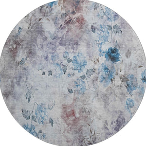 HomeRoots 8' Stylish Floral Washable Round Rug in Blue, Blush & Ivory – UV Protected, Easy to Clean, Durable Design 657698